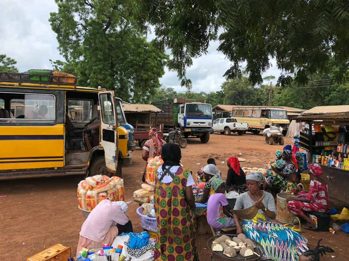 Vibrant street market in Ghana with local people